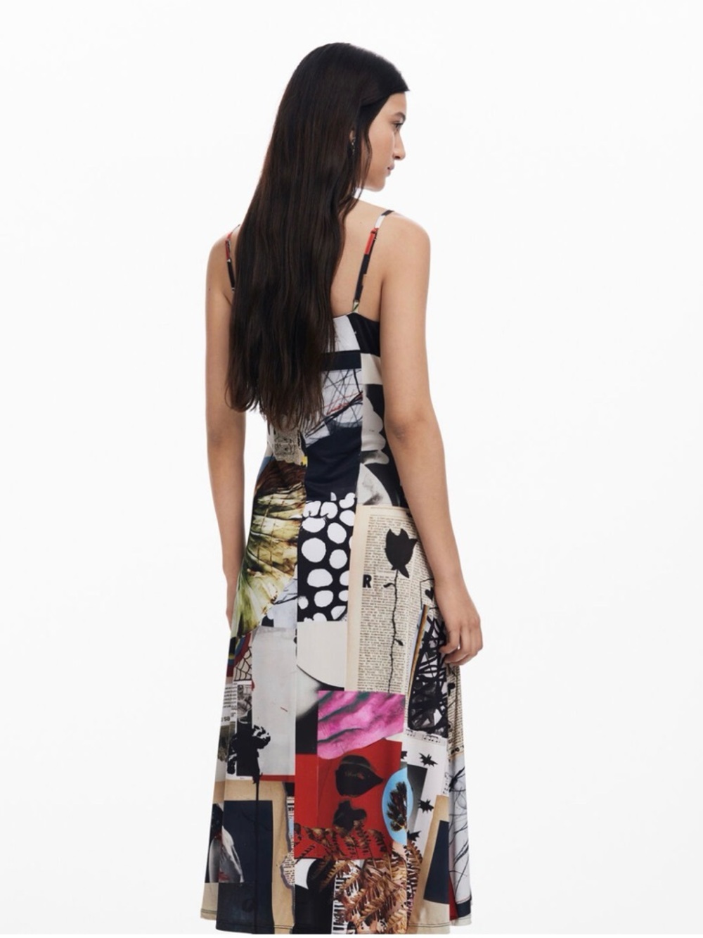 Desigual Multi‑Color Abstract Maxi Slip Dress in Black, Cream & Red - Picture 4 of 6